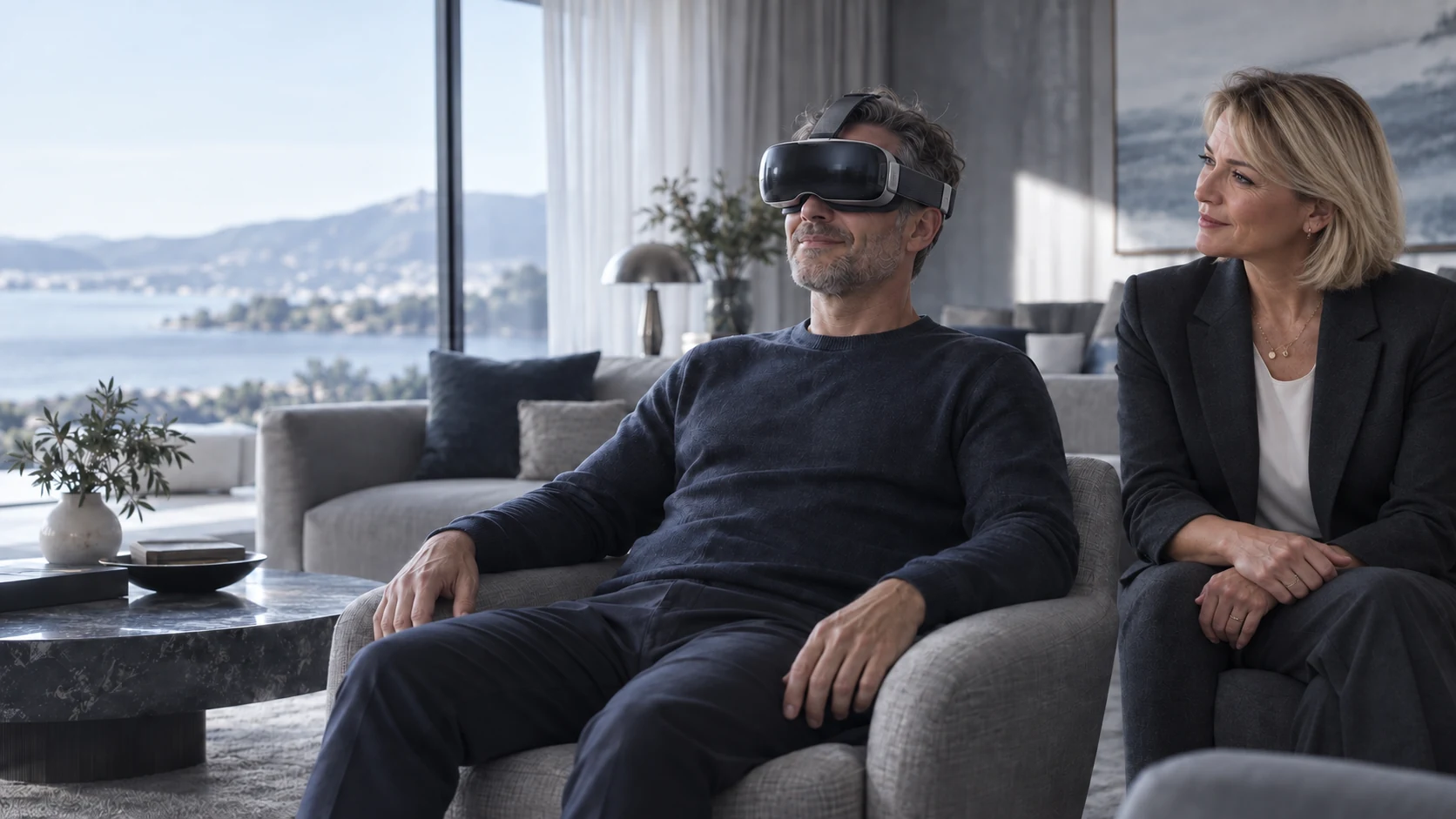 AI illustration of a Marija-inspired guide with a fictional male VR client